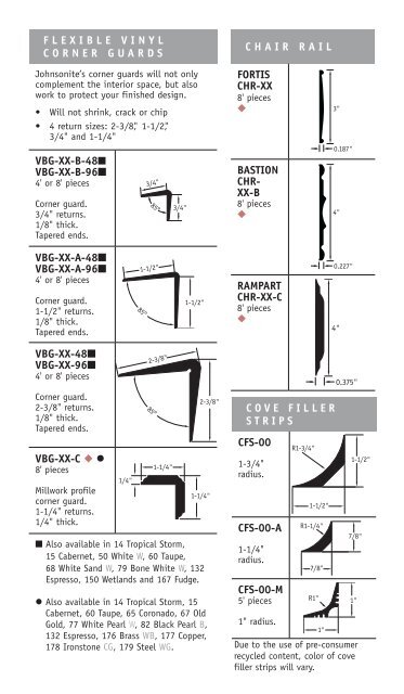 Johnsonite Transition Chart