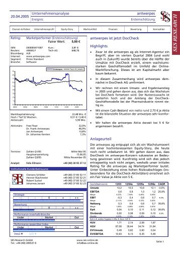 Unternehmensanalyse antwerpes 20.04.2005 ... - DocCheck AG