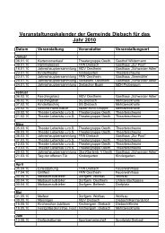 Veranstaltungskalender der Gemeinde Diebach für das Jahr 2010