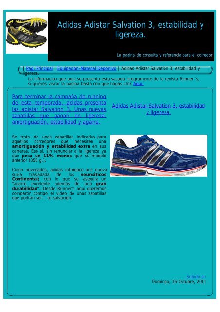 administración Quagga dolor de muelas Adidas Adistar Salvation 3, estabilidad y ligereza.