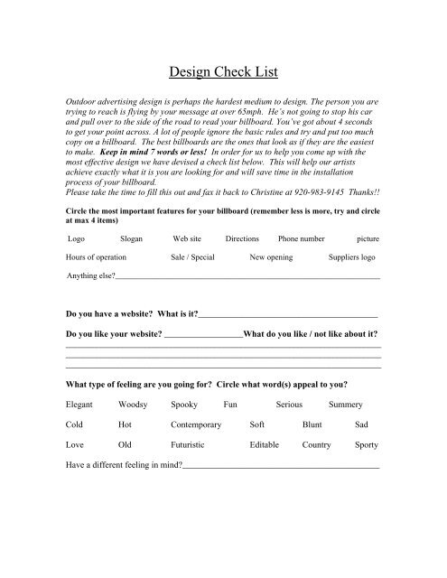 Design Checklist [PDF] - Jones Sign