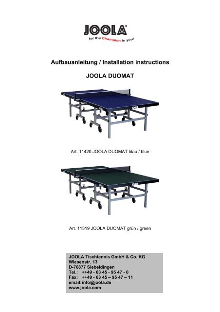 Aufbauanleitung / Installation instructions JOOLA DUOMAT