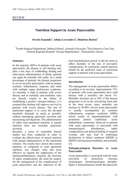 Nutrition Support in Acute Pancreatitis - JOP. Journal of the Pancreas