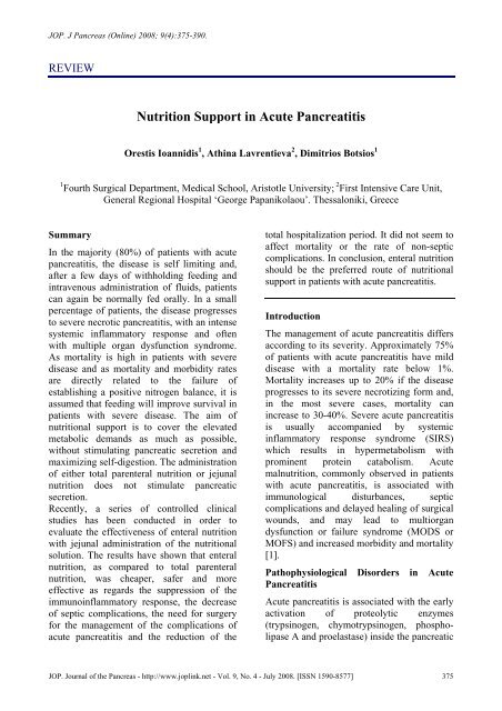 Nutrition Support in Acute Pancreatitis - JOP. Journal of the Pancreas