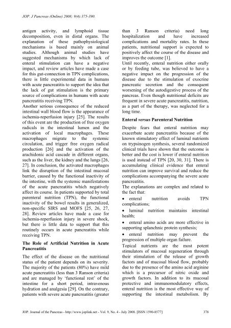 Nutrition Support in Acute Pancreatitis - JOP. Journal of the Pancreas
