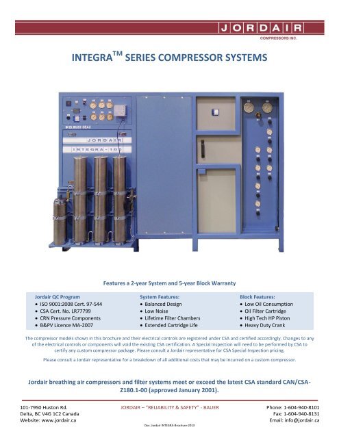 integra series brochure - Jordair Compressors Inc.