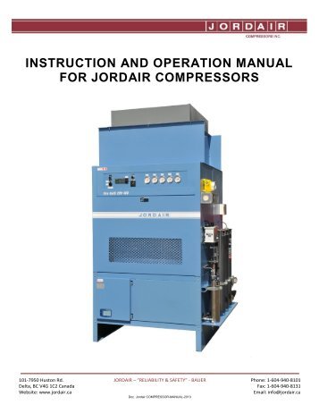 instruction and operation manual - Jordair Compressors Inc.