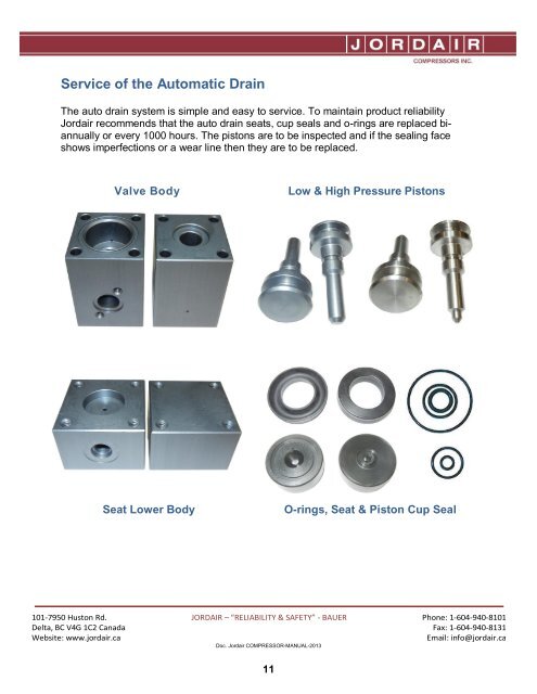instruction and operation manual - Jordair Compressors Inc.