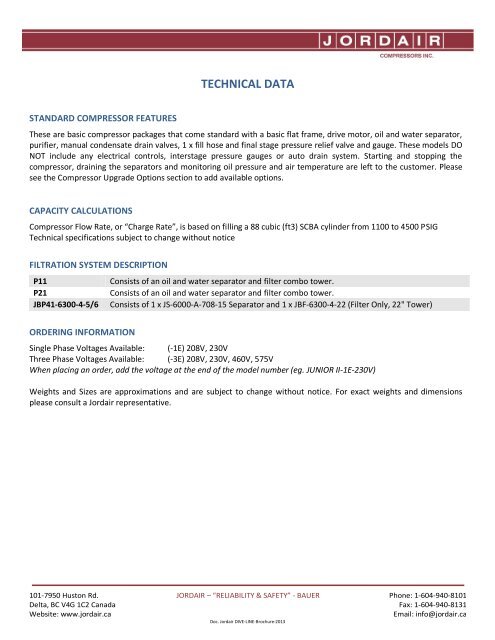 dive line series brochure - Jordair Compressors Inc.