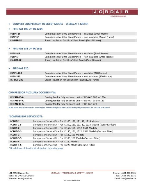 fire-kat series brochure - Jordair Compressors Inc.