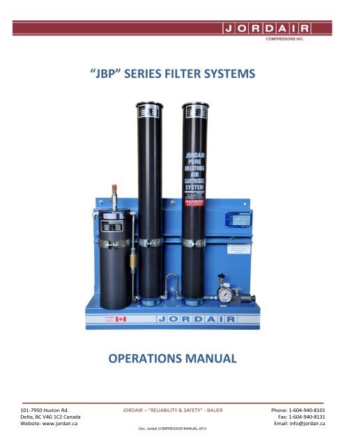 "JP" SERIES FILTER SYSTEMS OPERATIONS MANUAL - Jordair ...
