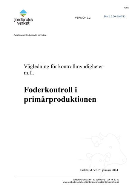 Vägledning för offentlig kontroll i primärproduktionen - Jordbruksverket