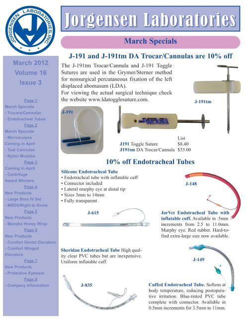 Click Here to Read Newsletter - Jorgensen Laboratories