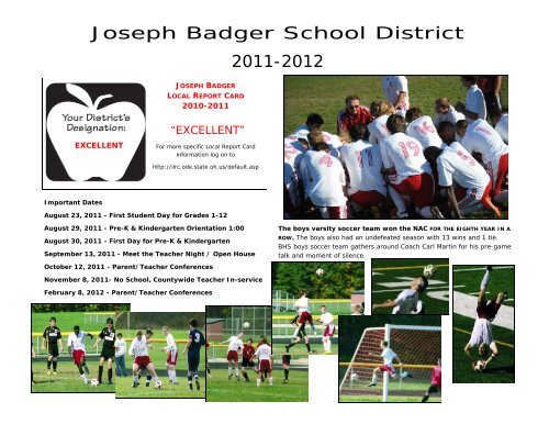 Calendar of Events 2011 2012 - Joseph Badger Local Schools