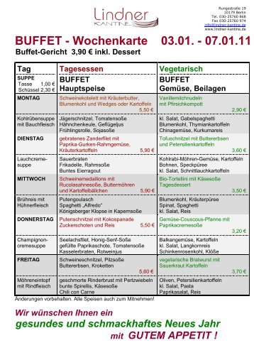 BUFFET - Wochenkarte 03.01. - 07.01.11 - Josetti Hoefe