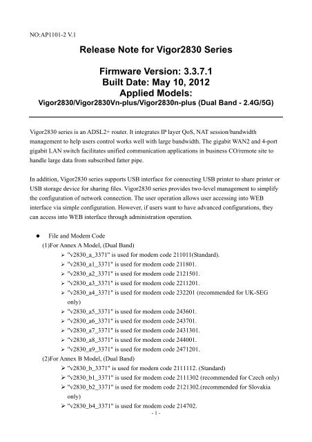 DrayTek Vigor2830Vn (Annex A 243701) Router 64 Bit DrayTek Vigor2830Vn (Annex A 243701) Router Windows 7 64-BIT