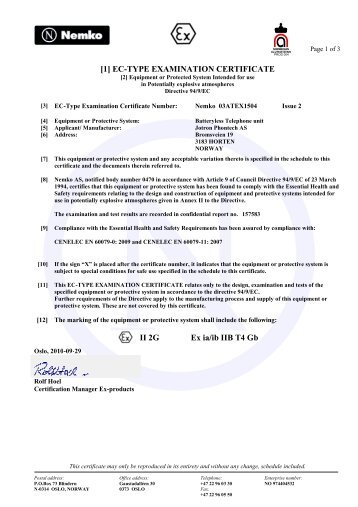 IS Telehone - ATEX EC TYPE Nemco Certificate.pdf - Jotron