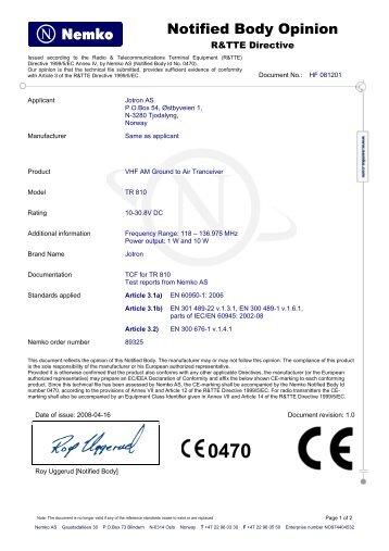 Certificate R&TTE TR-810.pdf - Jotron