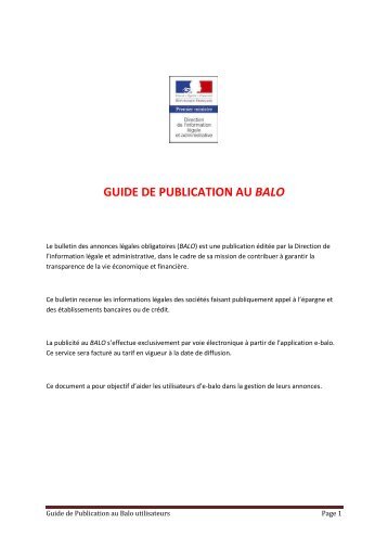 GUIDE DE PUBLICATION AU BALO - Journal Officiel