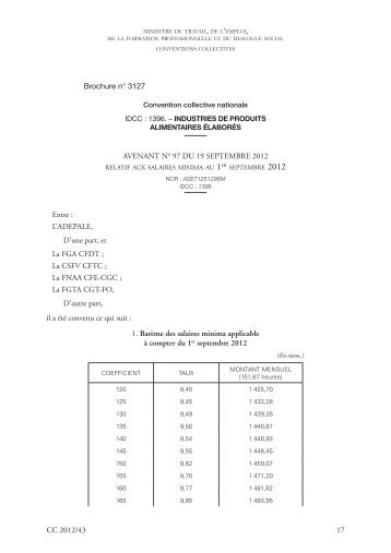 Alimentaires (industries) : Avenant nÂ° 97 du 19 ... - Journal Officiel