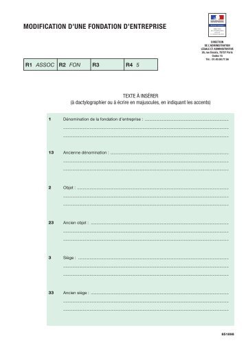 MODIFICATION D'UNE FONDATION D'ENTREPRISE - Journal Officiel