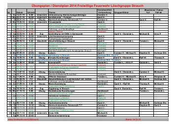 Übungsplan / Dienstplan 2014 Freiwillige Feuerwehr Löschgruppe Strauch