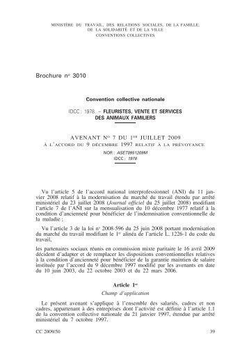 Fleuristes et animaux familiers : Avenant nÂ° 7 du - Journal Officiel
