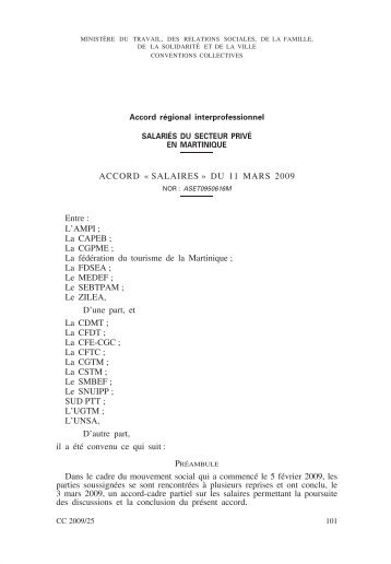 ACCORD Â« SALAIRES Â» DU 11 MARS 2009 Entre ... - Journal Officiel
