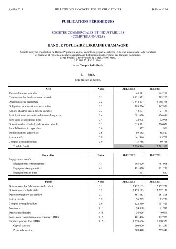 publications pÃ©riodiques banque populaire lorraine ... - Journal Officiel