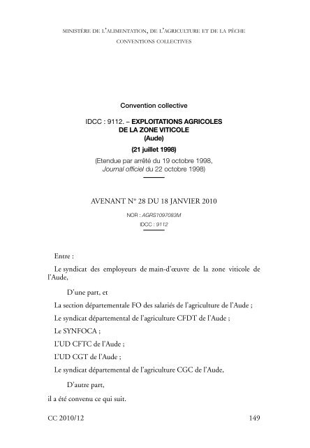 Exploitations agricoles de la zone viticole (Aude) - Journal Officiel
