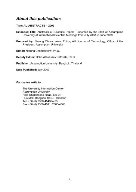 AU Abstracts 2009 - AU Journal - Assumption University of Thailand