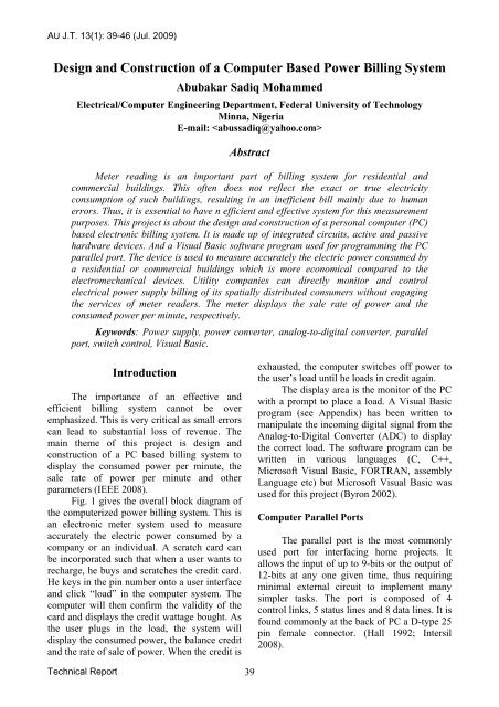 Design and Construction of a Computer Based Power ... - AU Journal