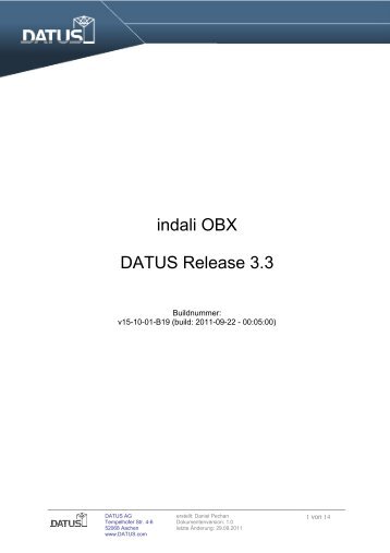 indali OBX DATUS Release 3.3 - Datus AG