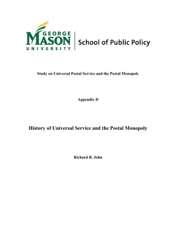 History of Universal Service and the Postal Monopoly - Columbia ...