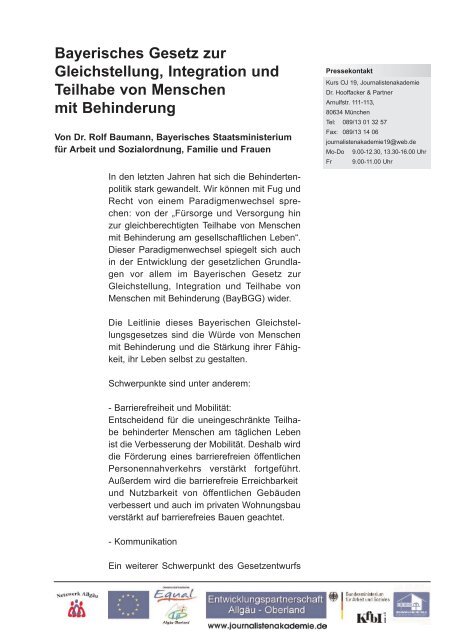 Dr. Rolf Baumann, Bayerisches Sozialministerium, Ã¼ber die Ziele ...