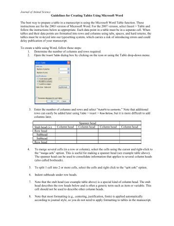 Guidelines for Creating Tables in Microsoft Word - Journal of Animal ...