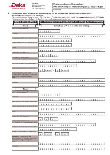 Ergänzungsbogen - Kinderzulage 2009