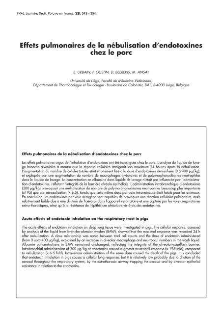 Effets pulmonaires de la nÃ©bulisation d'endotoxines chez le porc