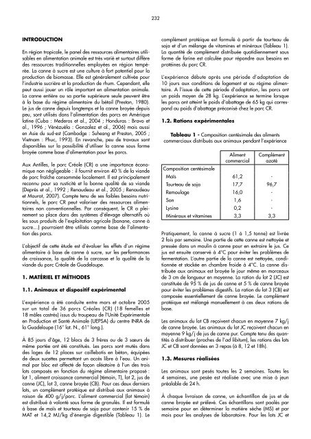 Evaluation des effets d'une alimentation Ã  base de canne Ã  sucre ...