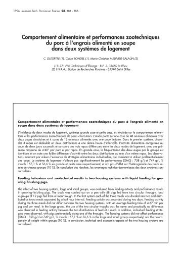 Comportement alimentaire et performances zootechniques du porc ...