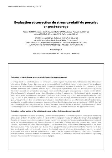 Evaluation et correction du stress oxydatif du porcelet en post-sevrage