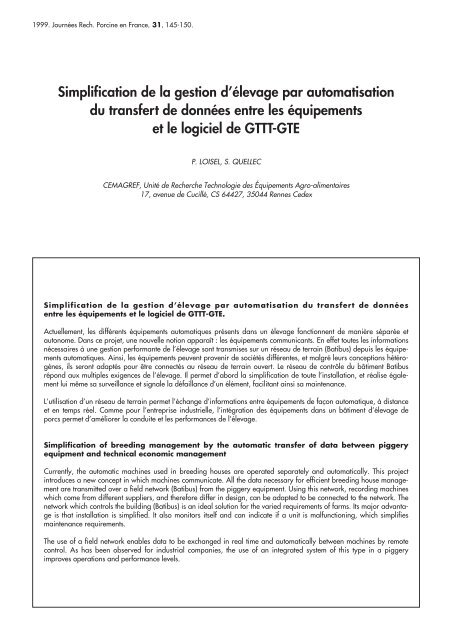 Simplification de la gestion d'Ã©levage par automatisation du transfert ...