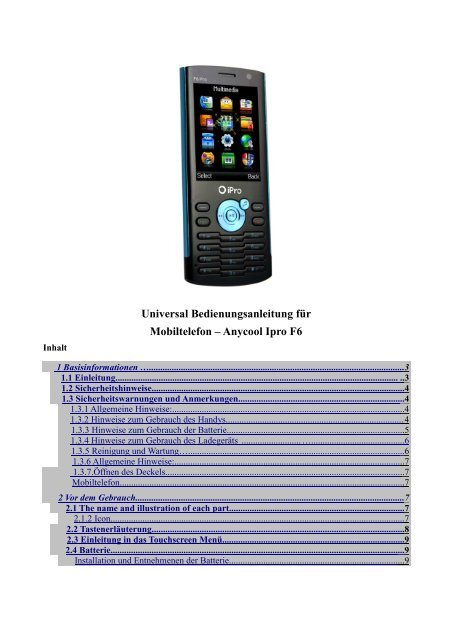 Bedienungsanleitung Anycool Ipro F6 Deutsch - Avcibase