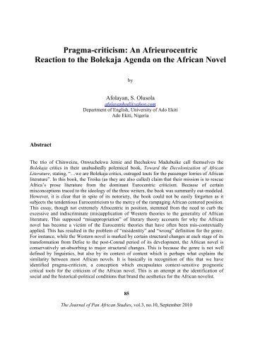 Pragma-criticism: An Afrieurocentric Reaction to the Bolekaja ...