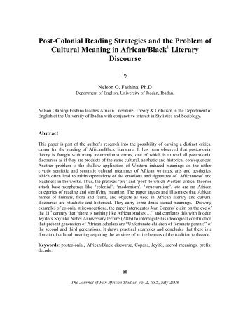 Post-Colonial Reading Strategies and the Problem of Cultural ...
