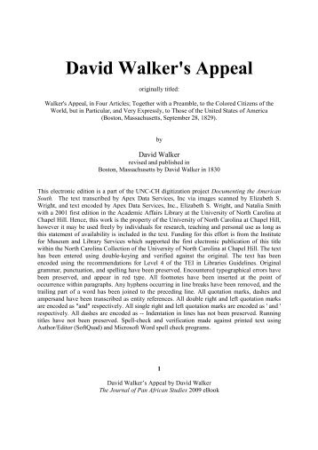 eBook David Walker's Appeal - Journal of Pan African Studies