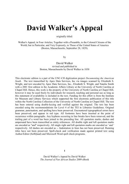 eBook David Walker's Appeal - Journal of Pan African Studies