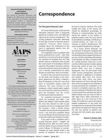 Correspondence - Journal of the American Physicians and Surgeons
