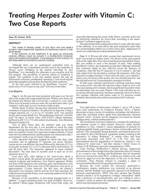 Treating with Vitamin C: Two Case Reports Herpes Zoster
