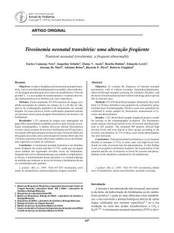 Tirosinemia neonatal transitÃ³ria - Jornal de Pediatria